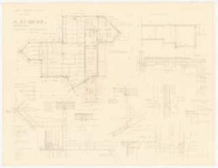 Schmitz-Häuser, Biberach/Riss Wohnhaus Werner Schmitz: Grundriss Untergeschoss 1:50, Schnitt C-C 1:50, Detailschnitte 1:10