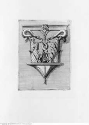 Memorie concernenti la città di Urbino dedicate alla Sagra Real Maestà di Giacomo III Re della Gran Bretagna, Tafel 33.: Kapitellkonsole mit Schlangen (Urbino, Palazzo Ducale, Treppenhaus, Gewölbeansatz)
