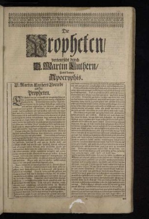 D. Martin Luthers Vorrede auf die Propheten.