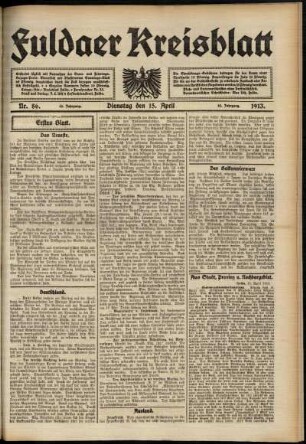 Erste Ausgabe vom Dienstag, den 15. April 1913.
