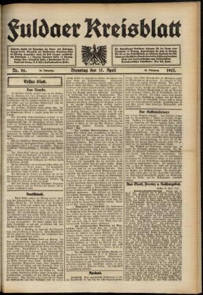 Erste Ausgabe vom Dienstag, den 15. April 1913.