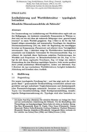 Lexikalisierung und Wortfeldstruktur - typologisch betrachtet. Räumliche Dimensionsausdrücke als Fallstudie*