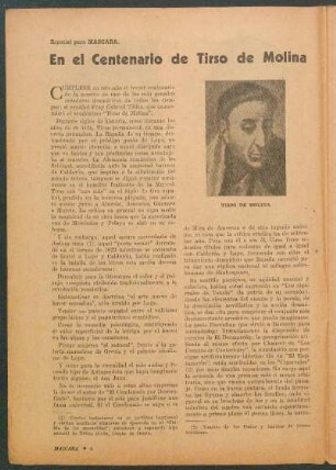 En el Centenario de Tirso de Molina : Especial para "Máscara"