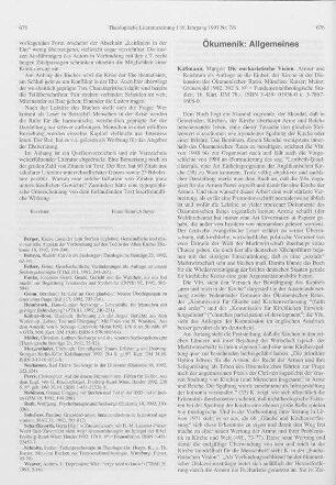 676-677 [Rezension] Käßmann, Margot, Die eucharistische Vision