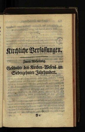 Kirchliche Verfassungen. Zweite Abtheilung. Geschichte des Kirchen-Wesens im Siebzehnten Jahrhundert.