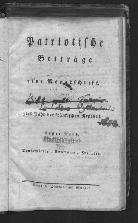 Patriotische Beiträge : e. Monatschrift