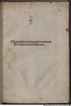 Expositio in primam fen quarti Canonis Avicennae : Mit Gedicht auf den Autor von Arnulphus de Sacra Saxa