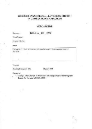 Provident fund to Pension fund Property Board Office GELC Ranchi