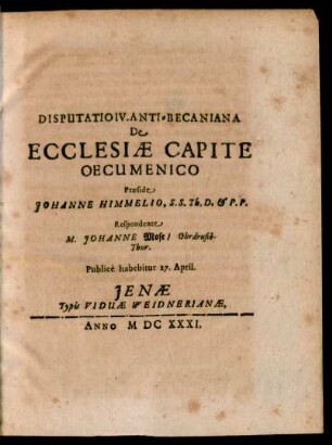 4: De Ecclesiae Capite Oecumenico