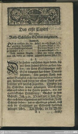 Das erste Capitel. Von denen Rath-Schlüssen Gottes insgemein