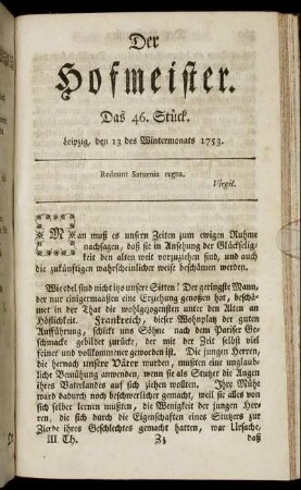 Das 46. Stück. Leipzig, den 13 des Wintermonats 1753.