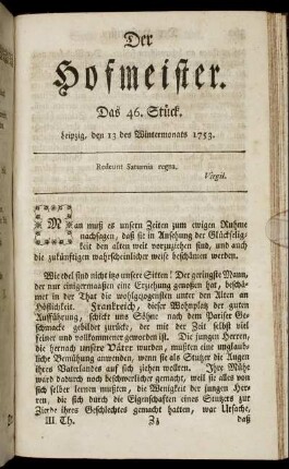 Das 46. Stück. Leipzig, den 13 des Wintermonats 1753.