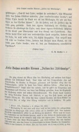 285-302 Felix Dahns neuester Roman "Julian der Abtrünnige"