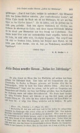 285-302 Felix Dahns neuester Roman "Julian der Abtrünnige"