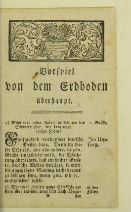 Vorspiel von dem Erdboden überhaupt