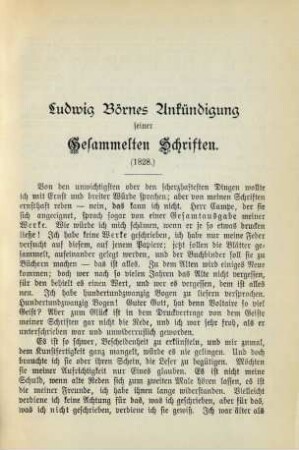 Ludwig Börnes Ankündigung seiner gesammelten Schriften (1828.)