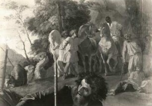 Poussin, Nicolas. Die Anbetung der Könige. Ausschnitt Bildmitte rechts. Dresden: Staatliche Kunstsammlungen, Gemäldegalerie Alte Meister Kat. 1930 Nr. 717