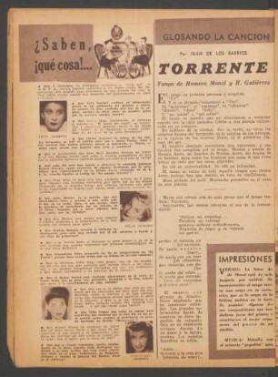 "Torrente", tango de Homero Manzi y H. Gutiérrez : Glosando la canción popular
