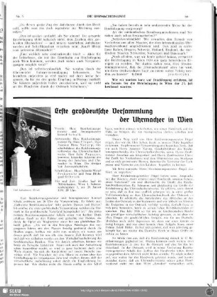 Erste großdeutsche Versammlung der Uhrmacher in Wien