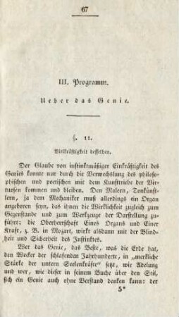 III. Programm. Über das Genie