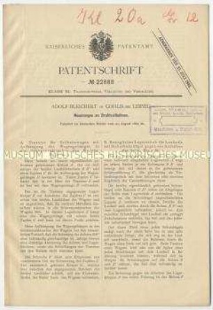 Patentschrift einer Neuerung an Drahtseilbahnen, Patent-Nr. 22888
