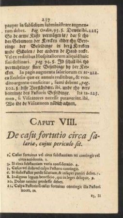 Caput VIII. De casu fortutio circa salaria, cuius periculo sit
