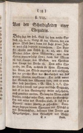 §. VIII. Von den Schuldigkeiten einer Ehegattin.