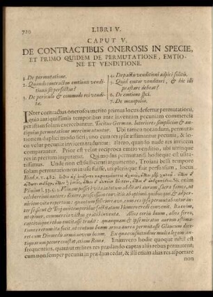 Caput V. De Contactibus Onerosis In Specie, Et Primo Quidem De Permutatione, Emtione Et Venditione.