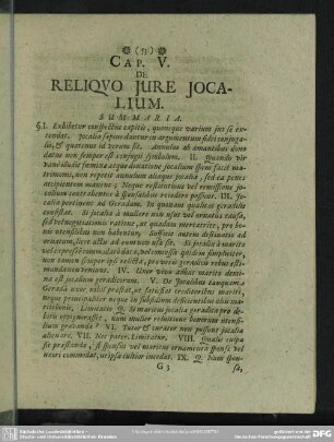 Cap. V. De Reliquo Jure Jocalium