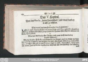 Das V. Capitul. Von der Mensur, deren Unterschied, und was darbey in acht zu nehmen.
