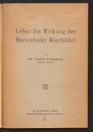 Ueber die Wirkung der Marienbäder Moorbäder