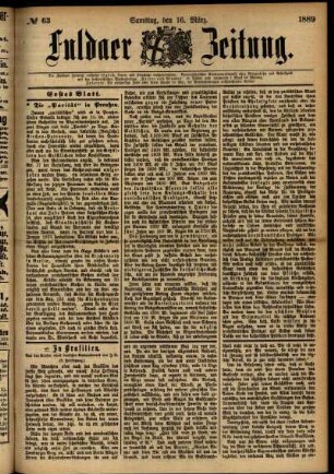 Erste Ausgabe vom Samstag, den 16. März 1889.