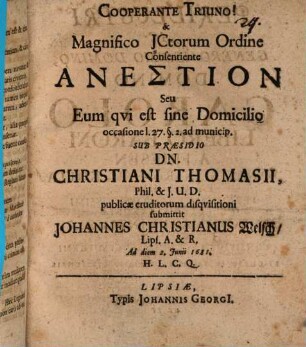 Anestion, seu eum qui est sine domicilio
