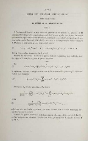 Sopra un'equazione dell' 8° grado.