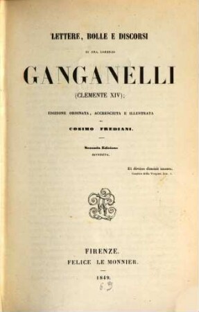 Lettere, bolle e discorsi : Edizione ordinata... da Cos. Frediani