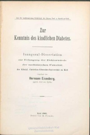 Zur Kenntnis des kindlichen Diabetes