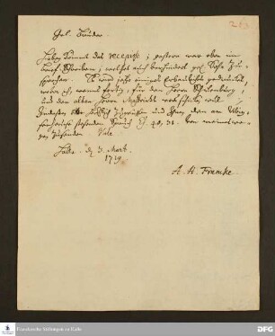 Brief von August Hermann Francke an Nikolaus Schröder.