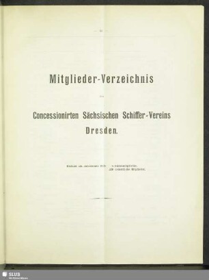 Mitglieder-Verzeichnis des Concessionirten Sächsischen Schiffer-Vereins Dresden