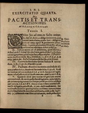 Exercitatio Quarta. De Pactis Et Transactionibus. Thesis I. - XLIII.