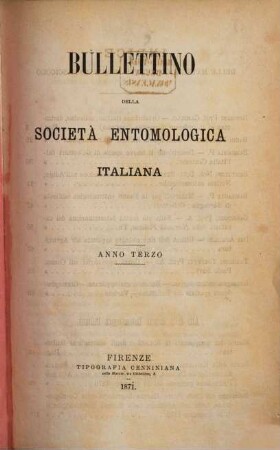 Bollettino della Società Entomologica Italiana. 3. 1871