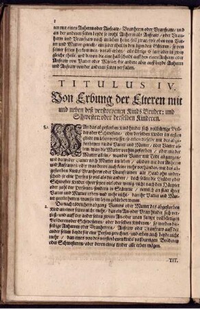 Titulus IV. Von Erbung der Elteren mit und neben deß verstorbenen Kinds Bruder: und Schwester: oder derselben Kinderen