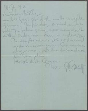 Brief von Karl Schmidt-Rottluff an Georg Kolbe