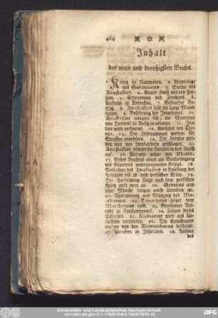 Inhalt des neun und dreyßigsten Buchs.