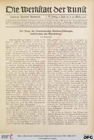 Zur Frage der internationalen Kunstausstellungen, insbesondere der Mannheimer