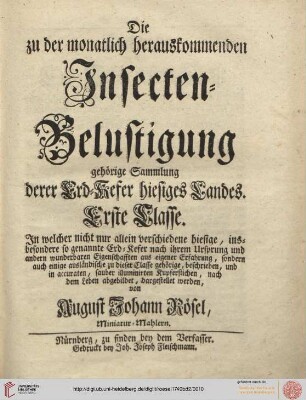Titelblatt : Erd=Kefer, Erste Klasse
