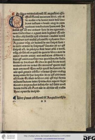 Liber primus confessionum sancti Augustini episcopi.