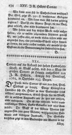 XXV. Cantate auf die Ankunft der hohen Landesherrschaft.