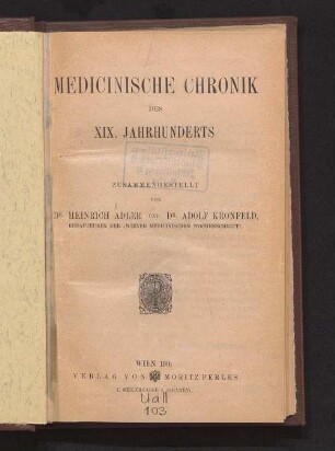 Medicinische Chronik des XIX. Jahrhunderts