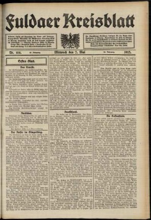 Erste Ausgabe vom Mittwoch, den 07. Mai 1913.