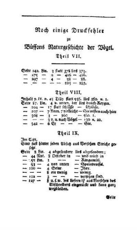 Noch einige Druckfehler zu Bussons Naturgeschichte der Vögel Theil VII.